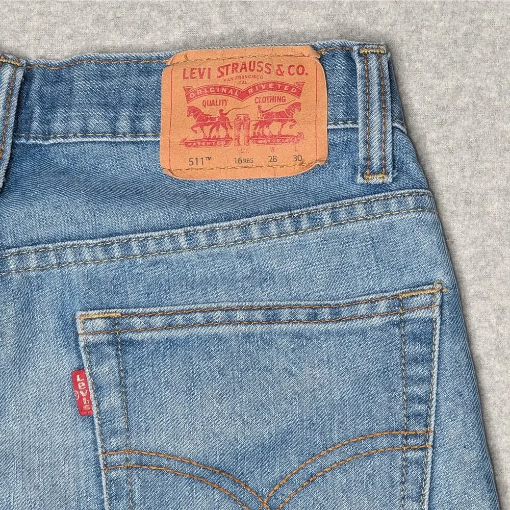 Levi's 511 Slim Jeans Boys 16 Regular Light Wash Stretch Denim Distressed